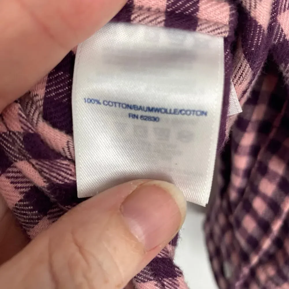 Lands‎ End Top Women’s XS Pink & Purple Gingham Plaid Flannel Fall CozyCore